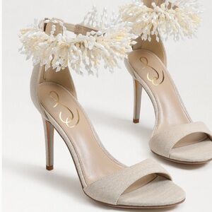 New Sam Edelman Cream Stiletto Sandals with Beaded Strap